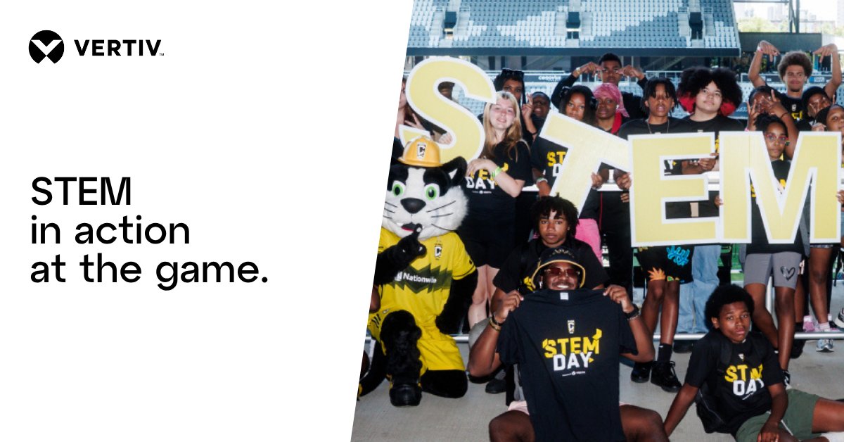 Vertiv's tweet image. STEM throwback! STEM Day lit up Lower. com Field during Vertiv’s collaboration with the Columbus Crew. Students tried robotics, coding, and analytics, seeing how data centers support the game on and off the field. ms.spr.ly/6018tJmae

#STEMDay #Innovation