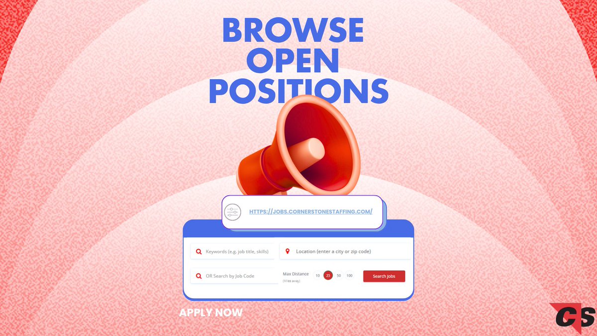 Your next opportunity is just a click away! 💻✨ Explore open positions with CornerStone Staffing and discover where your skills can shine. Apply now at ow.ly/8NzX50X7coQ.

#Hiring #JobSearch #CareerGrowth #CornerStoneStaffing