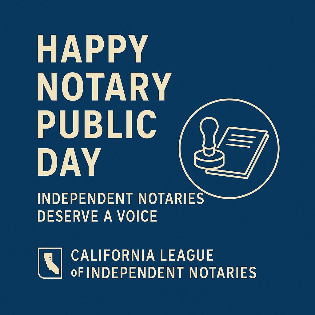 Happy Notary Public Day! Today we honor the professionals who defend identity, prevent fraud, and keep trust alive in every transaction. Independent notaries deserve a voice — join CLIN and be part of the movement. 🔗 calnotaries.org/join #NotaryPublicDay #NotaryLife