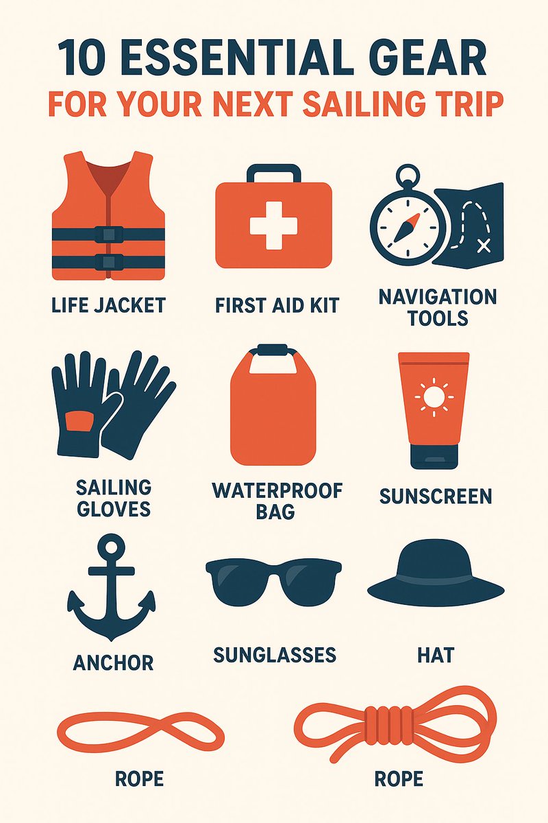 ContentSwap's tweet image. Whether you’re a seasoned sailor or a first-timer, having the right gear ensures safety, comfort, and enjoyment on the water. Here’s a list of 10 essential items you shouldn’t leave port without:
#Yacht #Sailing #Yachting #Gear #Equipment 
yachtgearhire.pro  #yachtgearhire