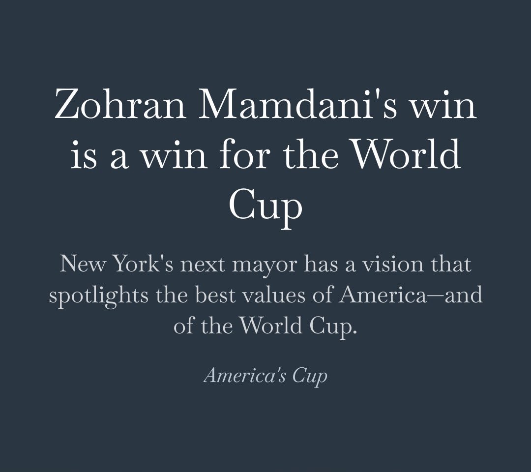If Mamdani’s vision for inclusivity can meet the World Cup’s, it could—it really just could—be a tournament that delivers the same sense of joy that millions felt last night.

open.substack.com/pub/talibvisra…