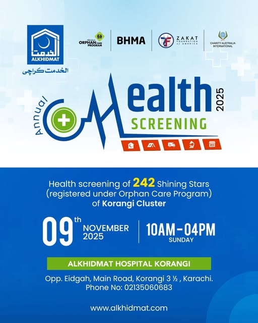 alkhidmatKHI's tweet photo. Alkhidmat Karachi is organizing the Annual Health Screening 2025 for 242 shining stars registered under the Orphan Care Program from the Korangi Cluster.
09th November 2025
10 AM – 4 PM
Alkhidmat Hospital Korangi
#AlkhidmatKarachi #OrphanCareProgram #HealthScreening https://t.co/cIw8DxLSWI