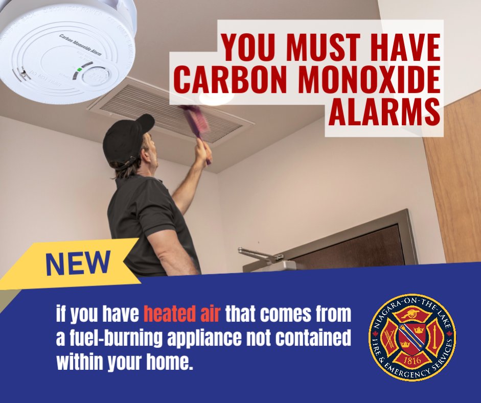 NOTLfiredept's tweet image. 🚨 New CO Alarm Rule!
Homes that get heated air from outside fuel-burning appliances must have CO alarms starting Jan 1, 2026.
✅ Test yours today!
#SafetyFirst #CarbonMonoxide #NOTLFire