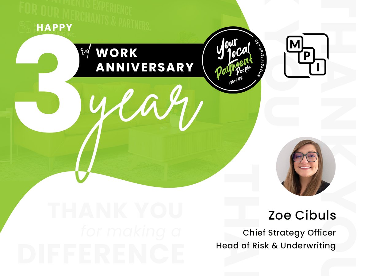 We’re celebrating 3 amazing years with Zoe, our Chief Strategy Officer &amp; Head of Risk &amp; Underwriting! 🎉
Her leadership and vision have made a lasting impact at MPI.

#TeamMPI #CompanyCulture #WorkAnniversary #MPIFamily