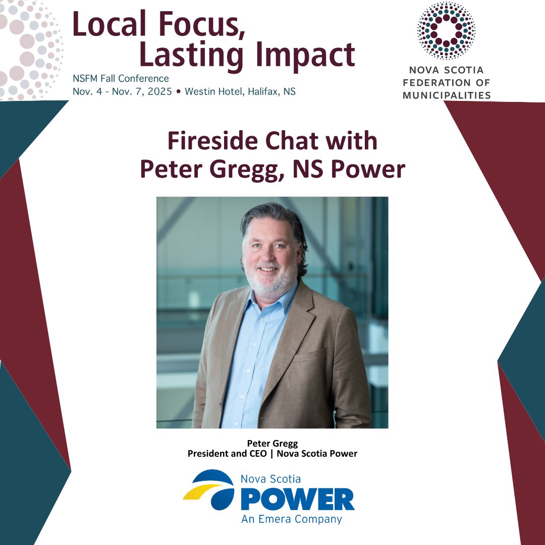 🕙 11:00 AM – 11:45 AM | Presenting Sponsor
Hear from Peter Gregg, President &amp; CEO, Nova Scotia Power, on partnership, innovation, and community resilience.
#NSFMConference2025 #Leadership