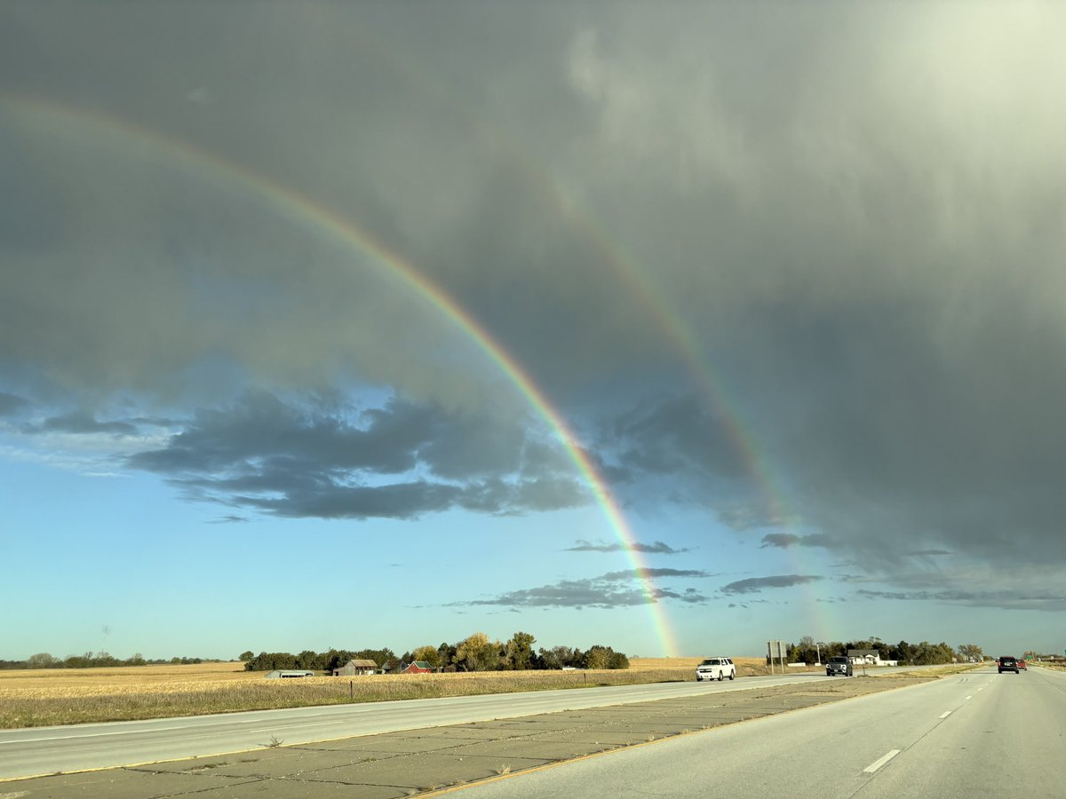 A stray rain shower produced an impressive rainbow along Highway 77 near Roca, Nebraska this morning. Wow! 🤩🌈👀 Be sure to #BuckleUp and have a great Friday! <a href="/rustywx/">Rusty Dawkins KLKN</a> <a href="/WxRentschler/">Bill ☈ entschler</a>