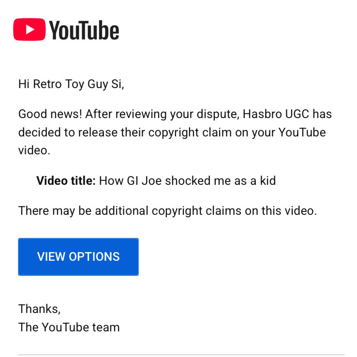 RetroToyGuySi's tweet photo. For anyone who thinks it’s pointless to contest a copyright claim, behold! https://t.co/vCVE1yb1FU
