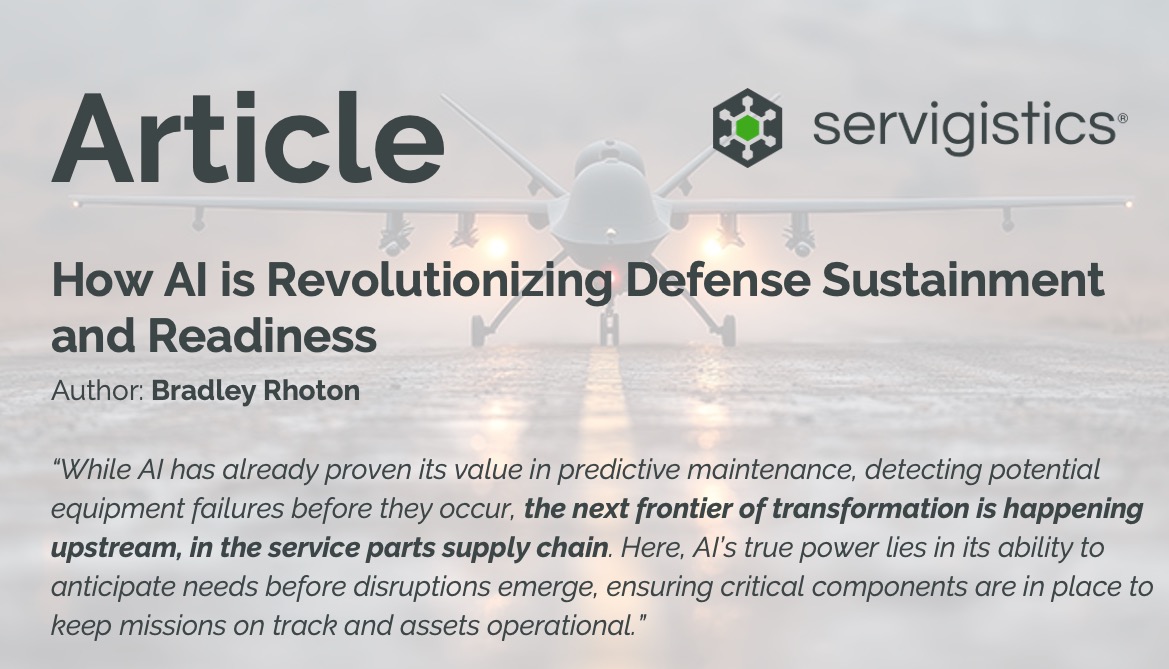 Mission readiness isn’t by chance - it’s built through bold leadership, forward-thinking strategy, and AI that operates at mission speed. Servigistics delivers measurable outcomes for the world’s most discerning defense and aerospace organizations. ptc.co/1mcu50XomKH