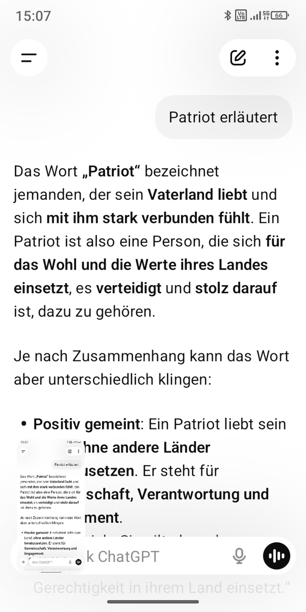 <a href="/HeimatliebeDE/">Heimatgefühl</a> Für euch nochmals von Chat GPT erklärt, das Wort Patriot: