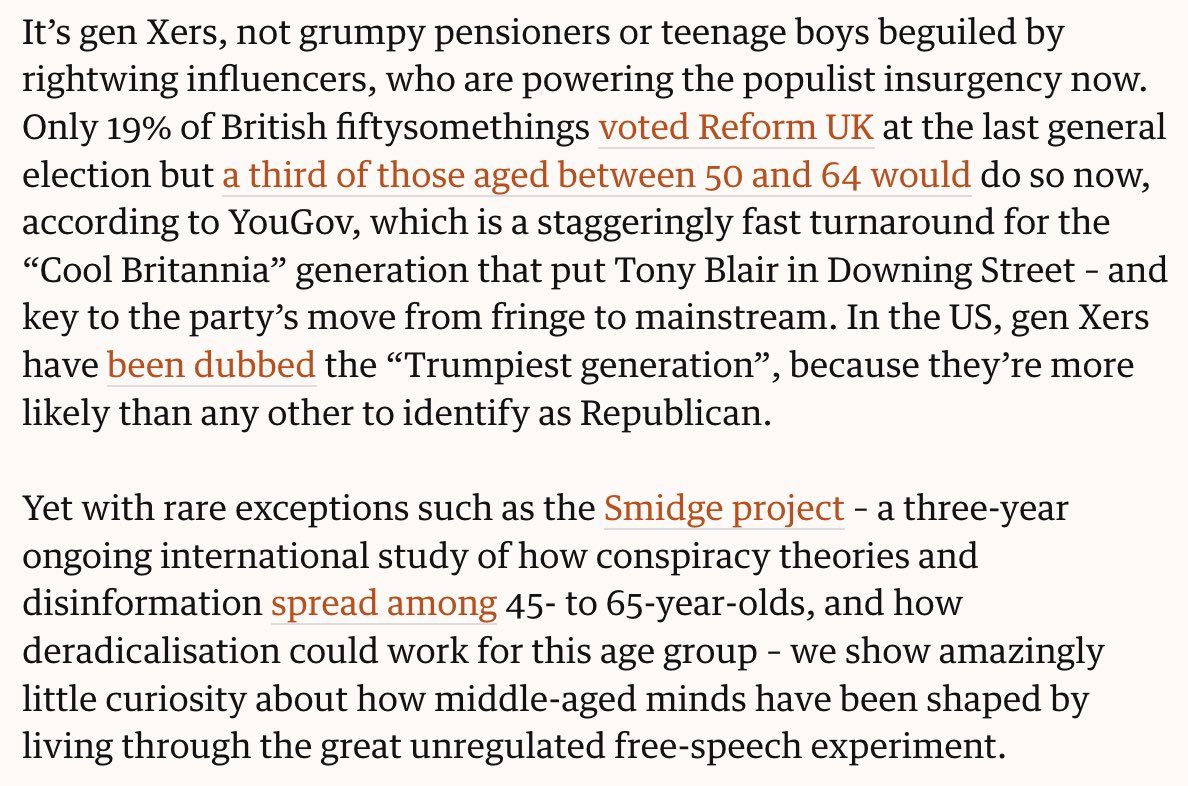 Mainstream 90s culture was all about retrenchment. Big cultural battles were retired: you no longer had to work hard to be a ‘progressive’. I don’t know many radicalised Xers, but I know dozens who are furious about having to rethink the smallest thing. theguardian.com/commentisfree/…