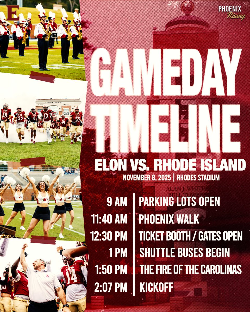 Fall Saturday at Rhodes coming up! 🏈🍂🙌

#PhoenixRising x <a href="/ElonFootball/">Elon Football</a>