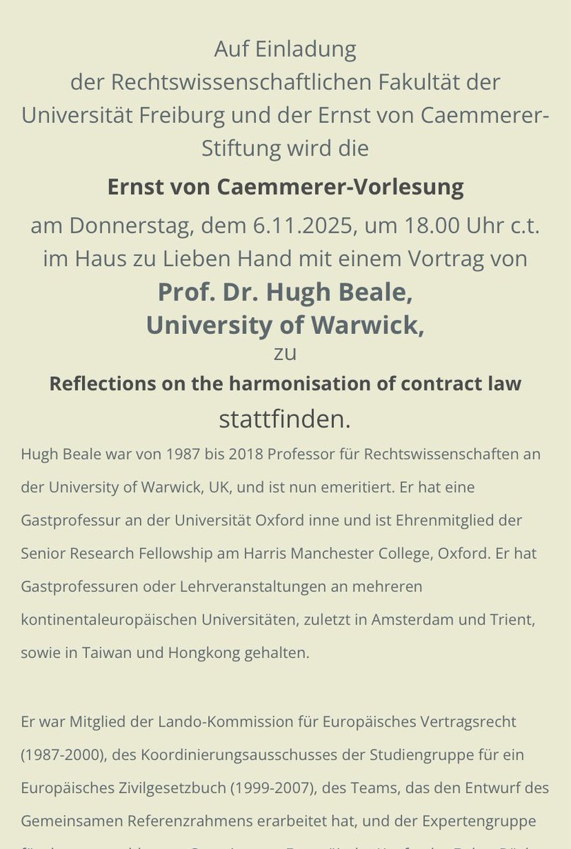 MSKBayreuth's tweet image. #EuropäischesPrivatrecht als Lebensaufgabe. Der großartige Hugh #Beale mit einem sehr inspirierenden Vortrag zu Grund und Grenzen der #Rechtsvereinheitlichung in Europa bei der #vonCaemmerer-Stiftung und der Fakultät in #Freiburg. Ein Genuß!
#vC #vCStiftung