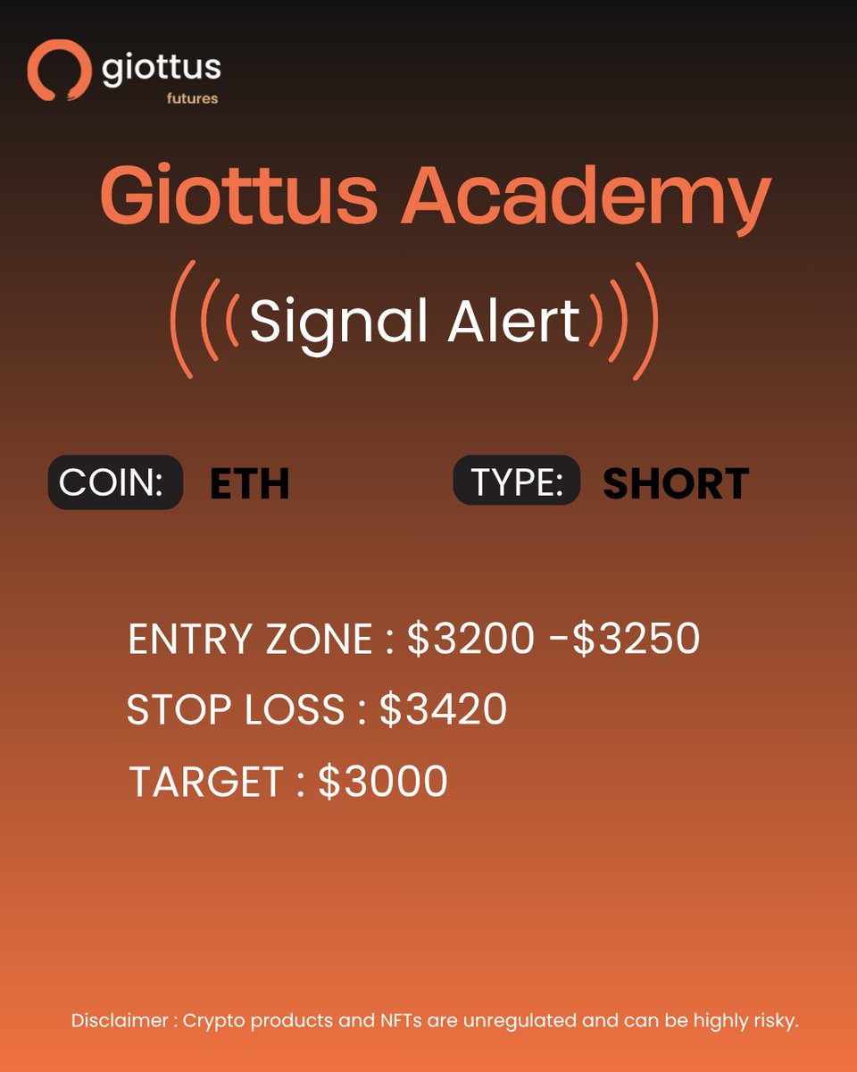 🚨 Signal Alert: $ETH (SHORT)

Entry: $3200–$3250 | SL: $3420 | Target: $3000

📲 Trade this signal now 👇
giottus.go.link/app/futures/ET…

#GiottusFutures #CryptoMarket #GiottusAcademy #ETH