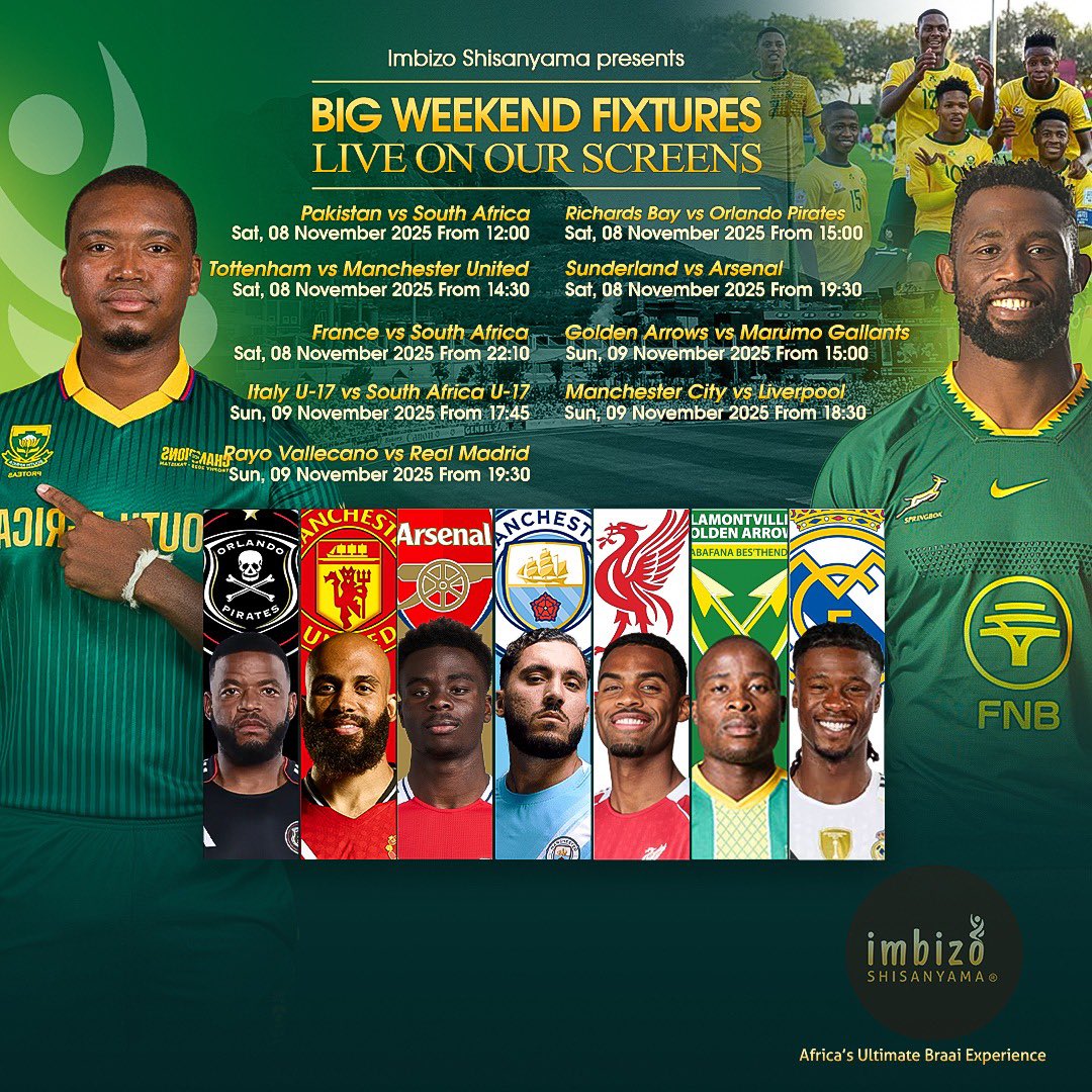 Bringing you live on our screens ⚽️ 🏈 🏏 

#soccer 
#soccergames 
#Rugby
#cricket

___________________
#ImbizoShisanyama
Africa’s Ultimate Braai Experience!®