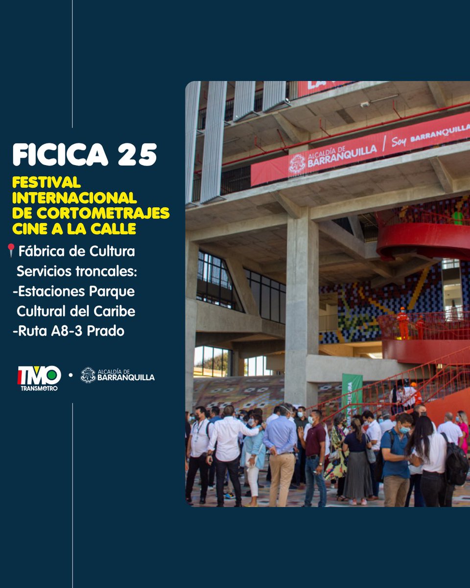 transmetrobaq's tweet photo. 🚍 Llega fácil y seguro con nuestras rutas troncales y alimentadoras a los eventos que llenan de arte y cultura a la ciudad:  FILBAC, Baq Art y FICICA 2025.

#SúbeteEnTransmetro y vive la cultura que nos mueve. https://t.co/X4duN0nwNY