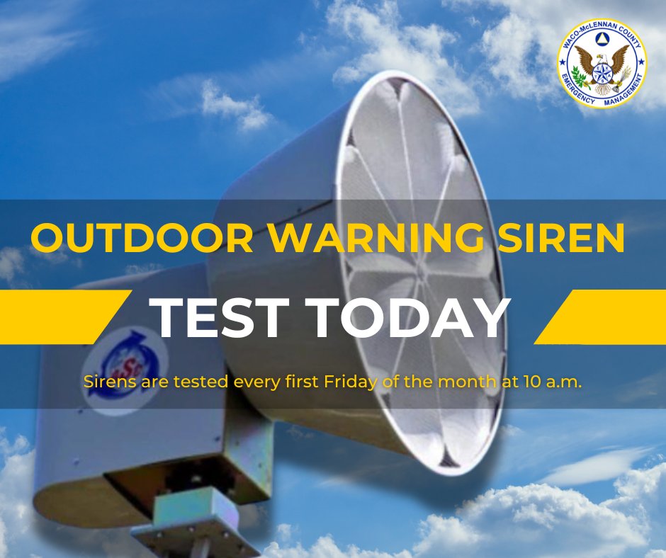 At 10 am, the Office of Emergency Management will conduct an audible test of the local outdoor warning system. Please help us raise awareness by sharing this post with others.