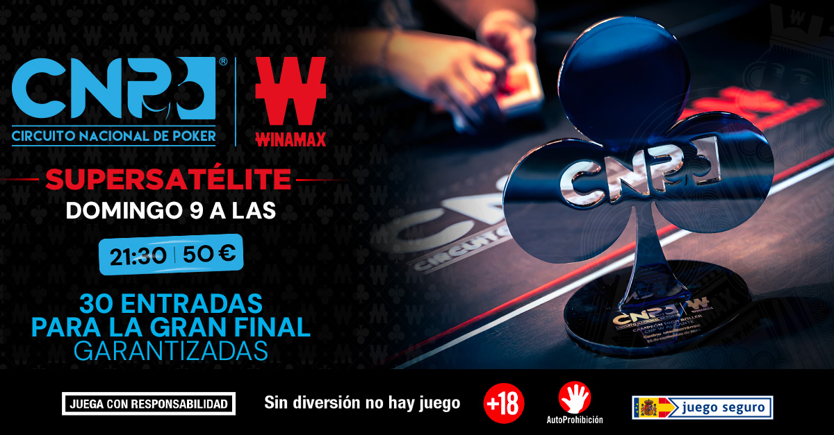 🏃 ¡HOY DOMINGO DE SUPERSATÉLITE!

🕵 Desde las 21:30, HAY 30 ENTRADAS DE 550 €
GARANTIZADAS (es decir, 16.500 € garantizados). Lo
encuentras en el lobby como SUPER SATÉLITE.

⏳ A pasitos del #CNPWMadrid