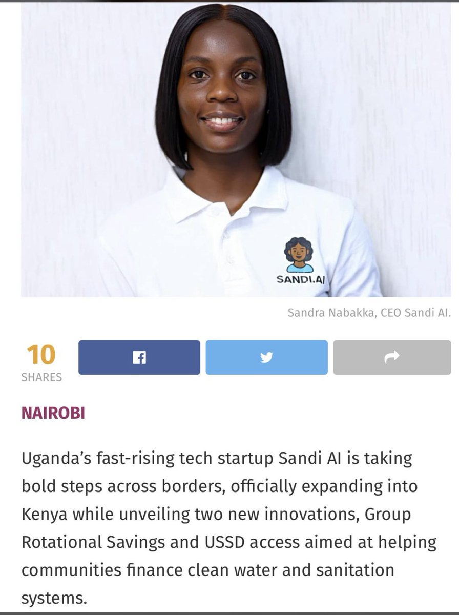 SandraNabakka's tweet image. Exciting news! 🚀 Sandi AI, Uganda&apos;s fast-rising tech startup is expanding into Kenya! 🌍 We are unveiling two innovative solutions - Group Rotational Savings and USSD access - aimed at empowering communities to finance clean water and sanitation systems. 💧 SandiAI #WaterTech
