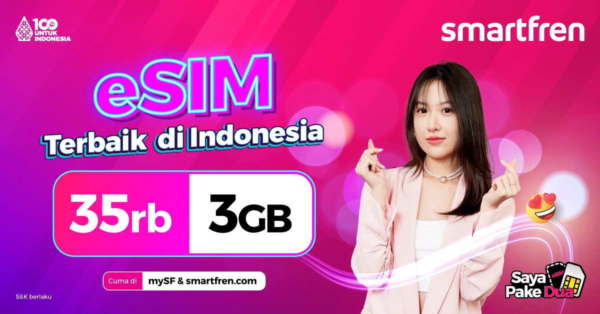 smartfrenworld's tweet image. Mau koneksi cepat tanpa ribet SIM fisik? 😎
Langsung pakai eSIM Smartfren – eSIM terbaik di Indonesia!

Cuma 35 ribu dapet 3GB, aktifin sekarang di mySF atau smartfren.com 🚀
#SayaPakeDua #eSIM #eSIMSmartfren #Smartfren #100persenuntukindonesia