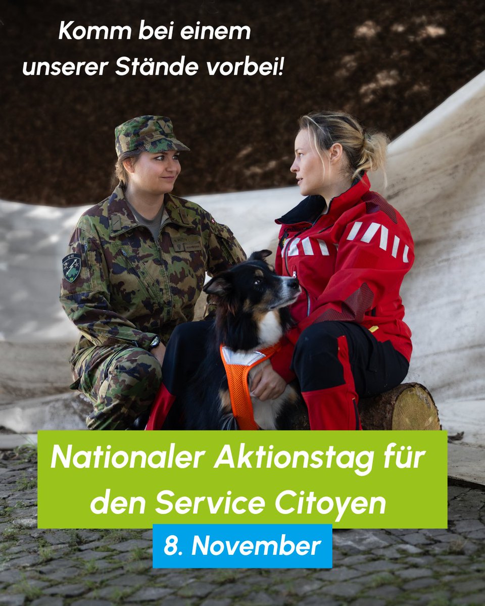 Morgen findet unser nationaler Aktionstag für den #ServiceCitoyen statt! In der ganzen Schweiz verteilen wir Flyer und kommen direkt mit der Bevölkerung ins Gespräch.

Komm an einen unserer Stände vorbei! Wir freuen uns auf dich. 
Hier findest du die meisten Standorte.  👉