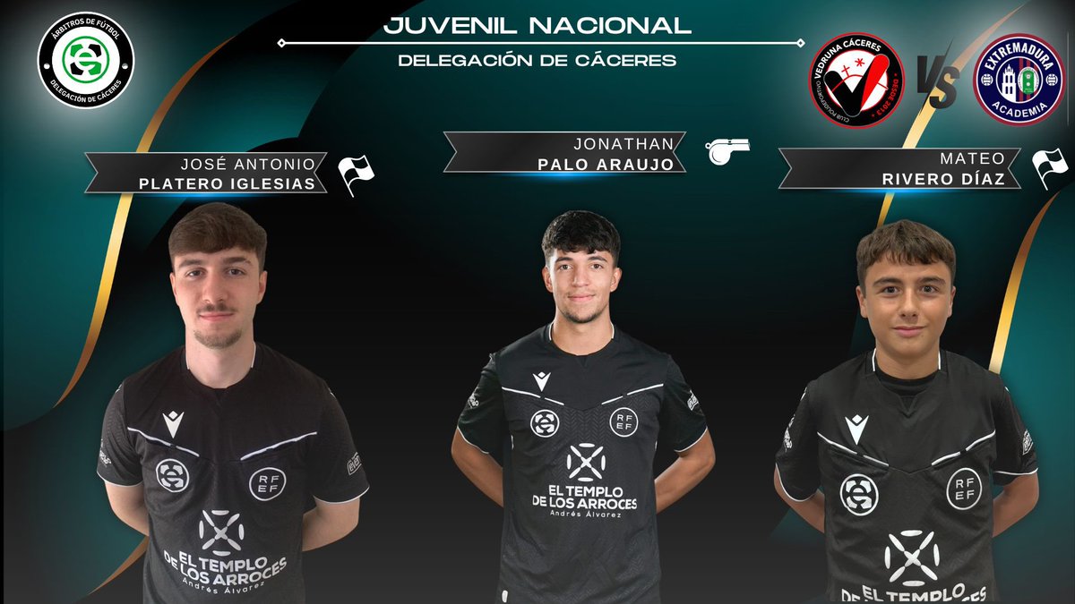 FutbolArbitros's tweet photo. 📢| Designaciones nacionales de este fin de semana.

#JuvenilDH 

👨‍⚖️ Ricardo Pérez Antequera 

#JuvenilNacional 

👨‍⚖️ Jonathan Palo Araujo 
👨‍⚖️ José María Galán Sánchez 

🍀 Mucha suerte al equipo arbitral https://t.co/wsJh4pt4Bl