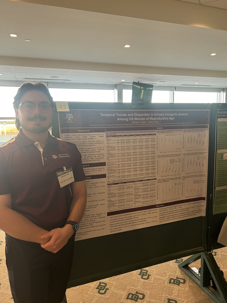 PhD trainees Kaylyn Dinh and Zak Kobs present posters on their research at the annual Lone Star SOT meeting held at Baylor University <a href="/SOToxicology/">Society of Toxicology</a> <a href="/tamusuperfund/">Texas A&M Superfund Research Center</a>