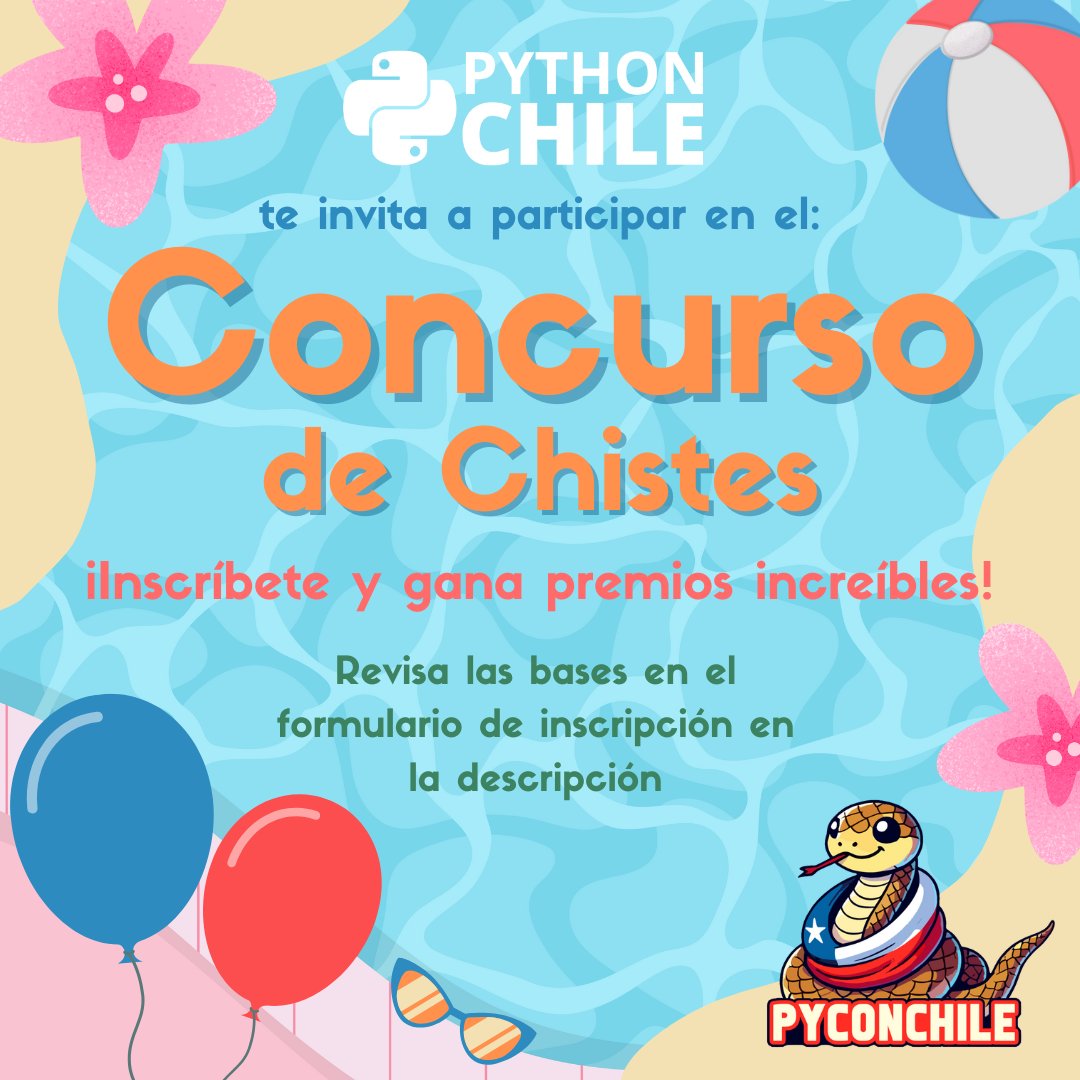 pythonchiledev's tweet image. 🐍 ¡Concurso de Chistes en #PyConChile2025! 😄
¿Tienes un chiste sobre Python que haga reír hasta al compilador? 💻
Envíalo en 👉 forms.gle/yLWYWZe3KjydCJ… y participa por premios sorpresa 🎁
🎤 ¡Haz reír a la comunidad y demuestra tu humor geek!
#PythonChile