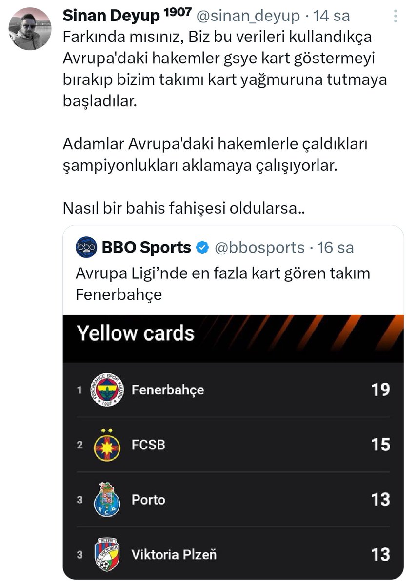 UEFA fifa fblilerin tweetlerden sonra GS'ye kartı azaltıp fbye kart çıkarmaya başlamış sictryodiwğsiwixaşdş