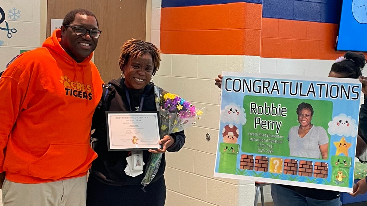 🌟 Huge congratulations to Robbie Perry, our 2025 Instructional Assistant of the Year! 🎉
Your hard work, compassion, and dedication make a difference in the lives of our students every day. We’re so thankful for all you do to make CRES shine! 💙🐯 #CRESPride #TigerStrong