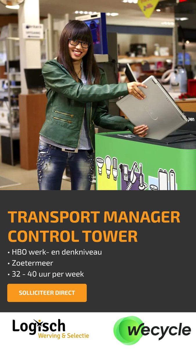 Logischwerving's tweet photo. Yes een duurzame vacature voor Wecyle te Zoetermeer. De kruising van Transport Manager en Customer Service Manager. Iets voor jou? https://t.co/I6oPBAbKHT