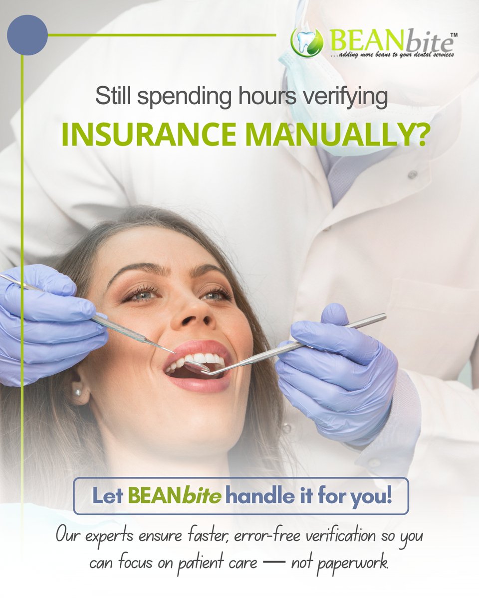 BEANbite's tweet image. ⏳ Still spending hours verifying insurance manually?
Our experts ensure faster, error-free insurance verification so you can focus on what truly matters, patient care, not paperwork.
visit🌐 beanbite.com
#insuranceverification #dentalbilling
