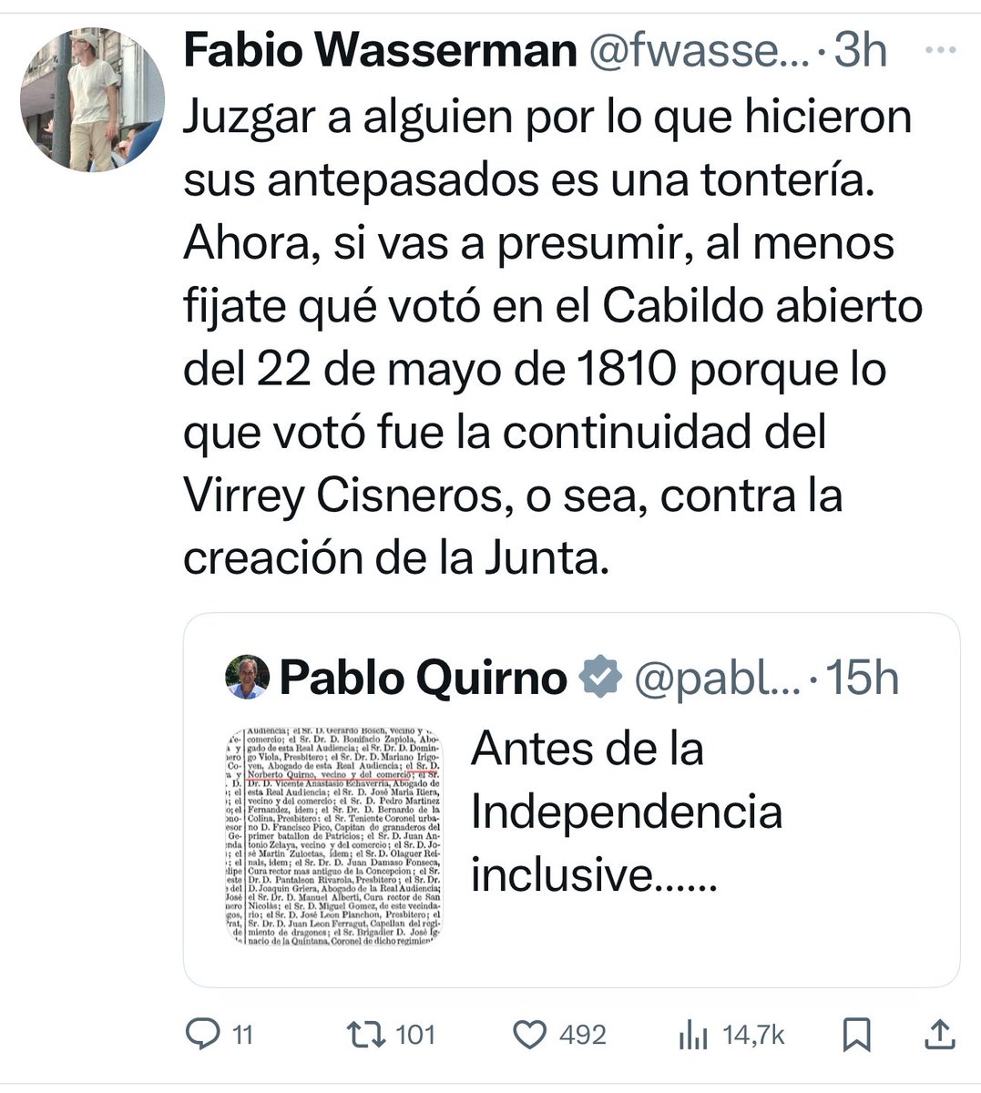 La precisión de ser Historiador: uno q presume pasado y otro q saca los trapitos al sol. El q sabe sabe <a href="/fwasserm/">Fabio Wasserman</a>