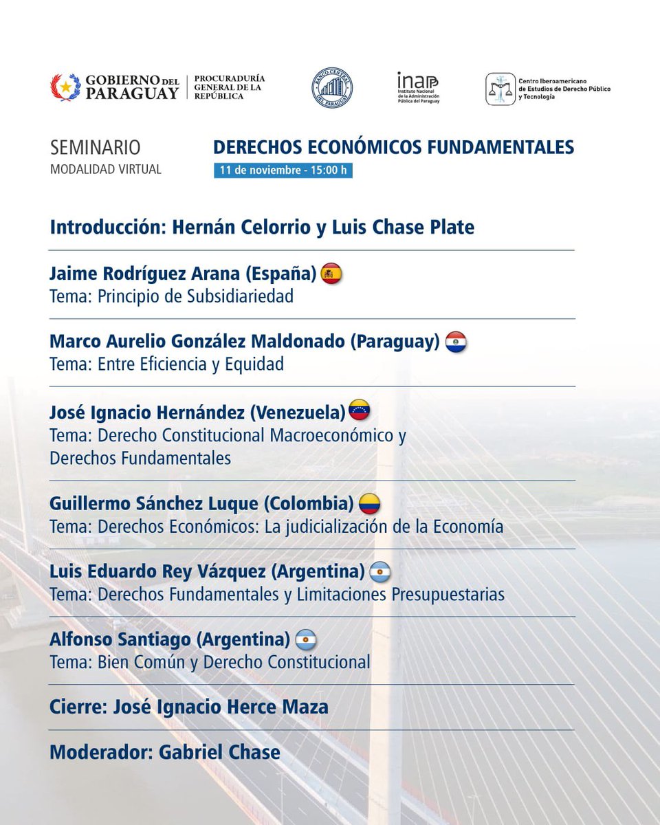 El seminario virtual “Derechos Económicos Fundamentales” abordará los principales desafíos jurídicos y económicos actuales. 

Martes 11/11 | 15:00 horas
Modalidad virtual

Inscripciones: forms.office.com/pages/response…