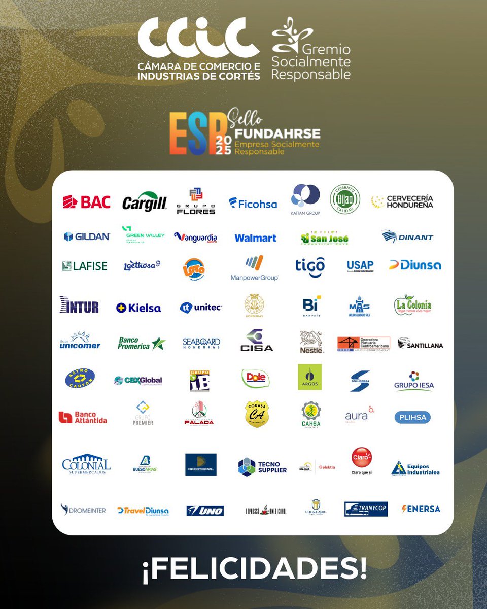 CCICHN's tweet photo. Felicitamos a nuestras empresas afiliadas reconocidas con el sello ¨Empresa Socialmente Responsable¨ por @fundahrse 

Las empresas e instituciones afiliadas a #Fundahrse invierten más de L 927 millones anuales en iniciativas que contribuyen al desarrollo sostenible de #Honduras

#EmpresasHondureñas #RSE #sellofundahrse2025 #CCIC
