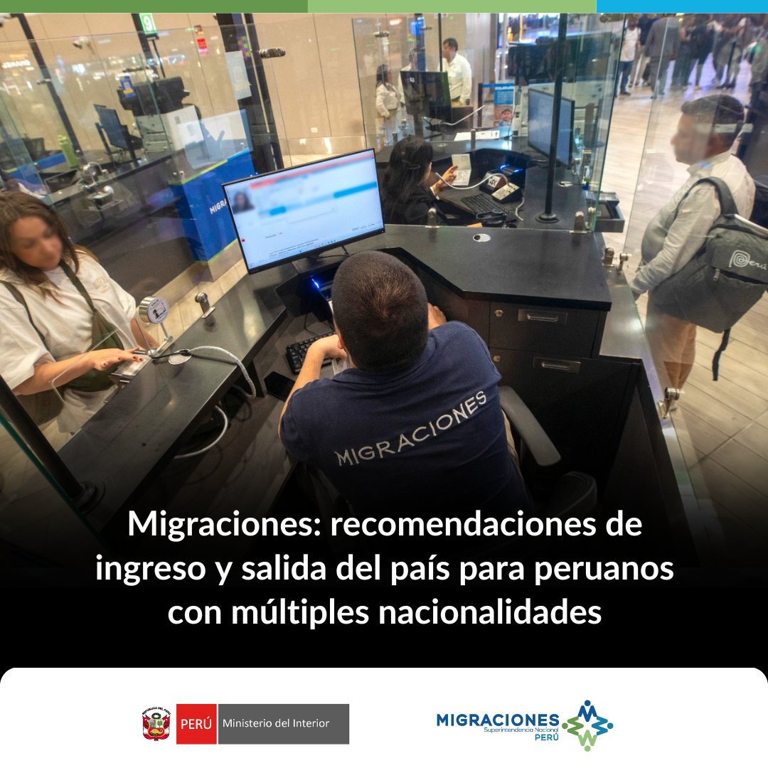 📰 #NotaDePrensa | ¿Eres peruano con doble o múltiple nacionalidad? ¡Toma nota! 📝 Al ingresar o salir del país 🇵🇪, recuerda seguir estas recomendaciones durante tu control migratorio.

✅ Más información 👉 gob.pe/es/n/1283797