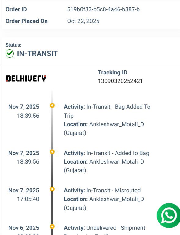 RuhaniTunes's tweet photo. I have shipped a consignment through Delhivery (AWB 13090320252421) from Mumbai to Bharuch. The shipment was picked up on Oct 22. It has been 16 days and the shipment has still not been delivered. @delhivery @help_delhivery https://t.co/7b6JzPQ8VY