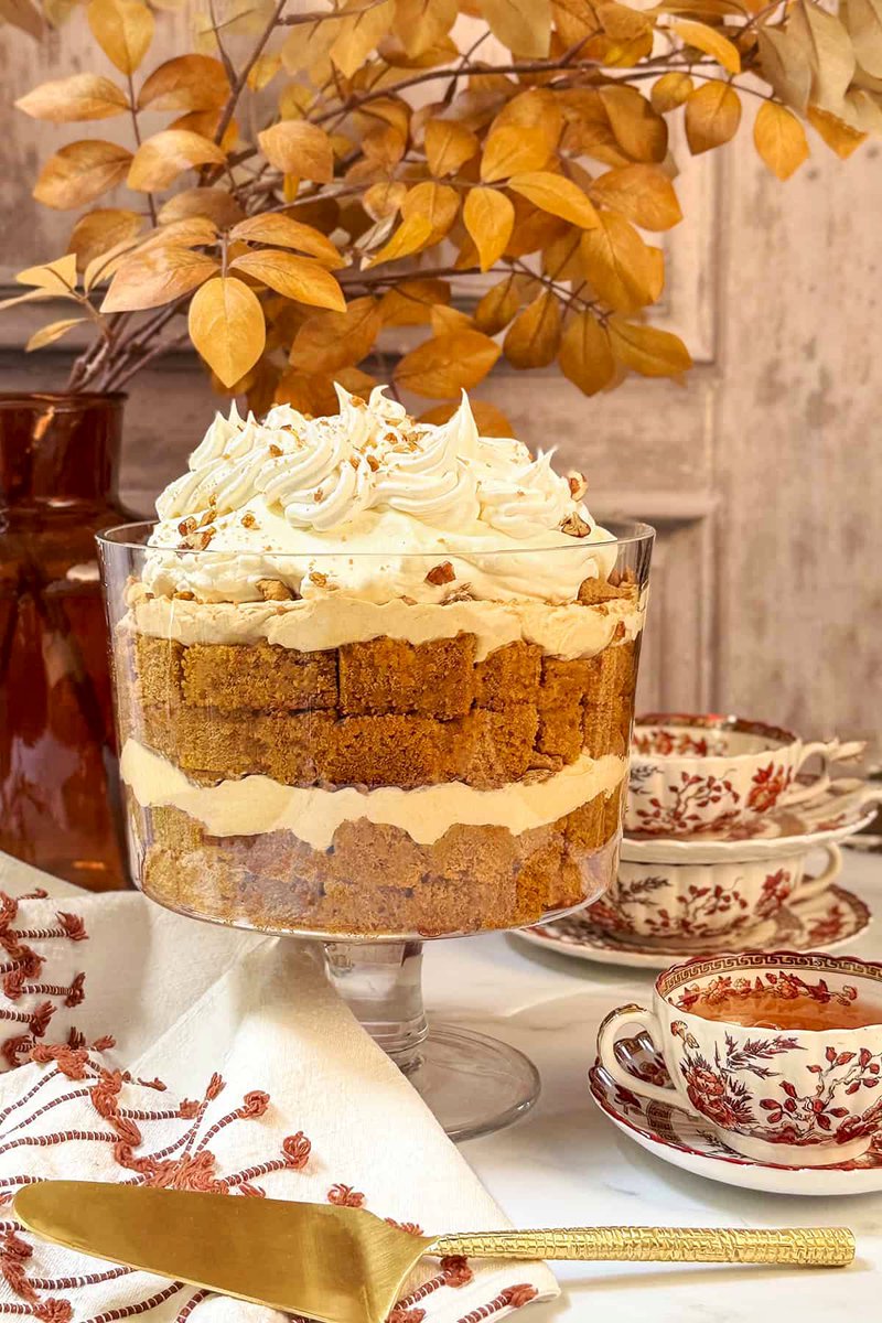 31Daily1's tweet photo. Pumpkin Trifle— an easy fall dessert with layers of pumpkin bread, mascarpone, and Chantilly cream topped with gingersnaps and pecans. Simple, stunning, and tastes like pumpkin pie in trifle form-rich, creamy, and festive. https://t.co/EFGixF4ec8 via @31Daily1 #Thanksgiving https://t.co/PxcGvumywA