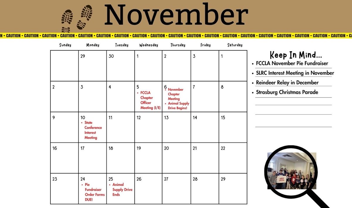 SKMS_FCCLA's tweet photo. Yesterday our Signal Knob FCCLA chapter held its November meeting! 
🍎 VA FCCLA State Conf. Interest Mtg – Nov 10 @ 4:30pm in Ms. Amari’s room. 
🥧 Pie Fundraiser – Orders due Nov 24, delivery Dec 15
🐾 Animal Supply Drive – Held all month long for ShenCo Animal Shelter! https://t.co/Ug4U2G3ITN