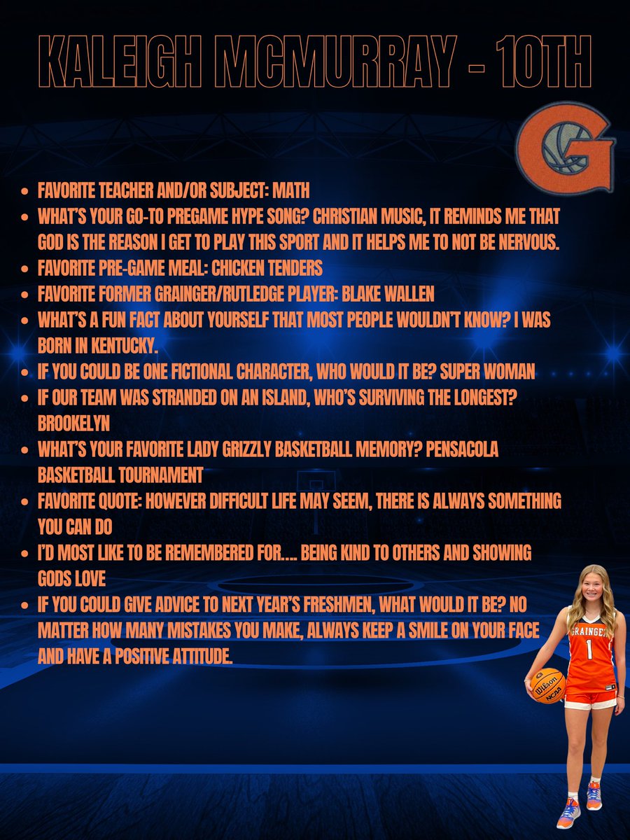 11 days until tip-off!! Today we spotlight sophomore guard Kaleigh McMurray. She’s a great kid and a great teammate!! Can’t wait to see her on the floor!!