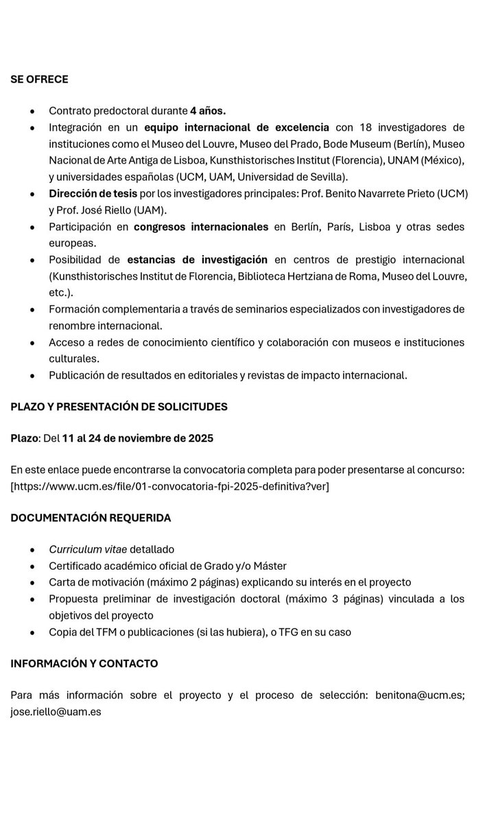 CONVOCATORIA DE CONTRATO PREDOCTORAL PARA LA FORMACIÓN DE DOCTORES ADSCRITO AL PROYECTO "CANON HISPÁNICO: IDENTIDADES, CIRCULACIONES Y APROPIACIONES EN LA EDAD MODERNA" (CANHISPANICO) PID2024-158217NB-100. Plazo de solicitudes del 11 al 24 nov <a href="/AgEInves/">Agencia Estatal de Investigación</a> ucm.es/file/01-convoc…