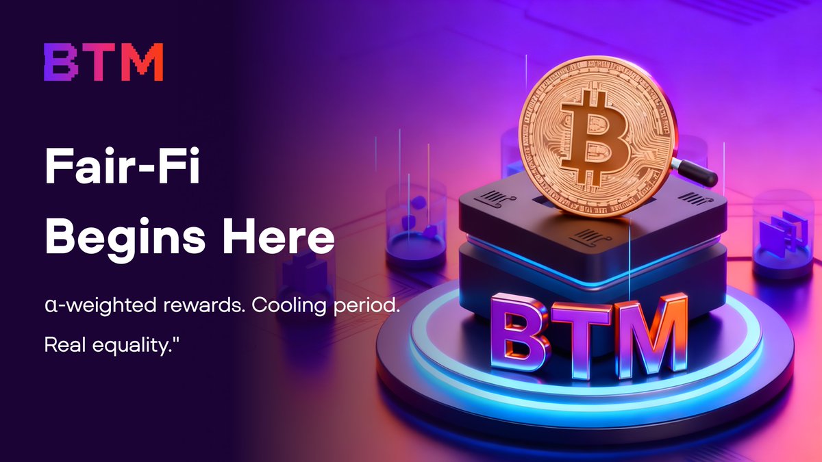 Most protocols: “Early whales win forever.” 🐋
BTM: “Hold my cooling period.” ⏰

Our α-weighted rewards favor smaller participants.
Big players? Excluded from cluster bonuses.

Time decay? The longer you hold, the better.

This isn’t DeFi — it’s Fair-Fi.
Small fish finally have