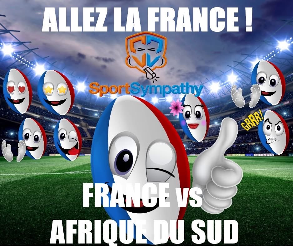 SportSympathy's tweet photo. FRANCE 🆚 AFRIQUE DU SUD 🏉
🟩A VOS PRONOS, pour s'amuser! 

📆 Samedi 8 Novembre à 21H10
🏟 Stade de France 

😉Affiche faites avec les Stickers des Supporters Français, du clavier de  l'Application➡️SportSympathy 
Guillaume 😇
#Rugby #france #afriquedusud #CoupeDuMondeDeRugby https://t.co/x6KDm3Gofe