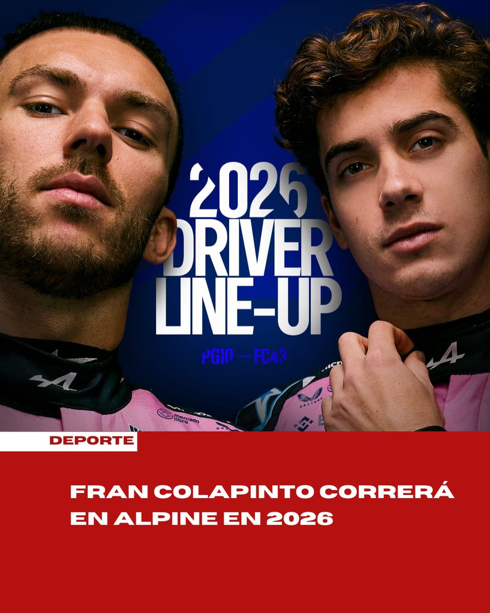 PeriodisAnimal's tweet image. 🇦🇷 Fran Colapinto correrá en Alpine en 2026 🏎️

El equipo BWT Alpine F1 Team confirmó al piloto argentino para su alineación oficial en 2026. Un paso histórico para el automovilismo nacional.