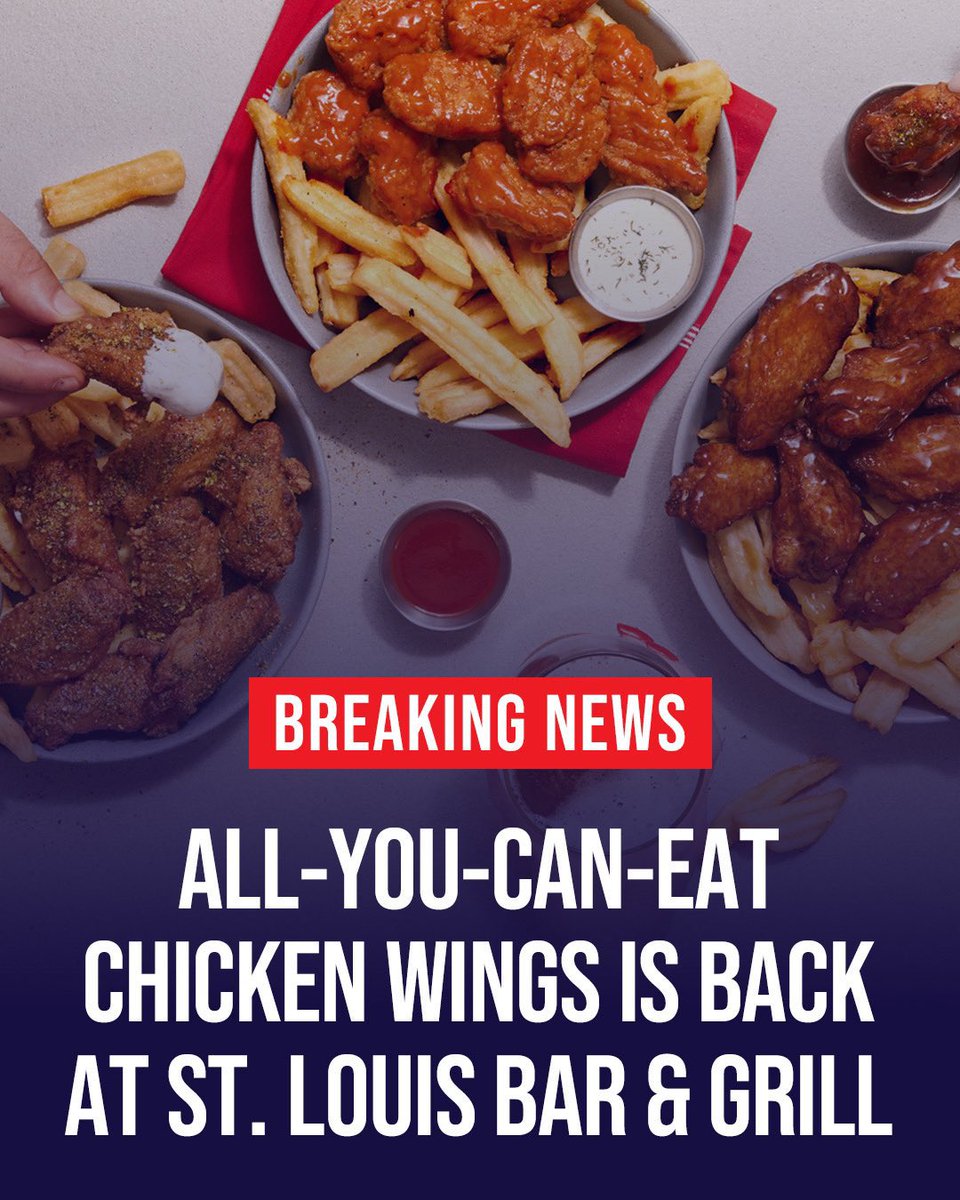 StLouisFairview's tweet photo. 🚨Winter Wingsanity: All-You-Can-Eat Wings starts November 7! $24.99 per person.🚨

Includes: Original or Dusted Wings, Boneless, or Plant-Based Wings. 

No drink purchase required. Limited time only. St Louis Fairview Mall

Everything you need to know ➡️  https://t.co/XECWEicQRO https://t.co/n7H6oONj1L