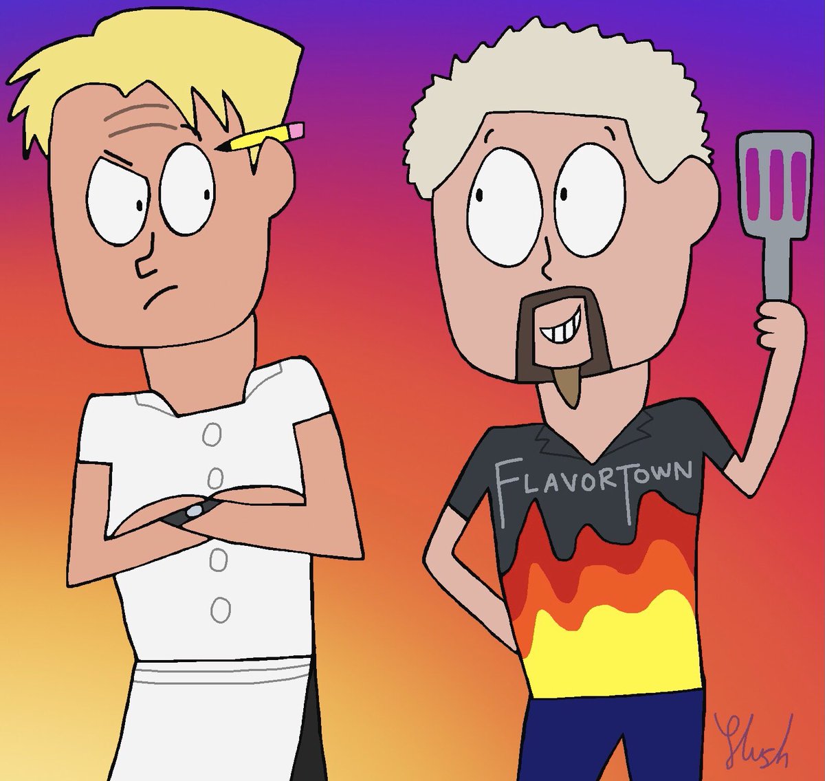 PlushblueepReal's tweet image. Someone requested me to draw the culinary legends of the 21st century #gordonramsay and #guyfieri, so I was able to do just that.

Here’s to hoping Flavortown doesn’t become a kitchen nightmare.