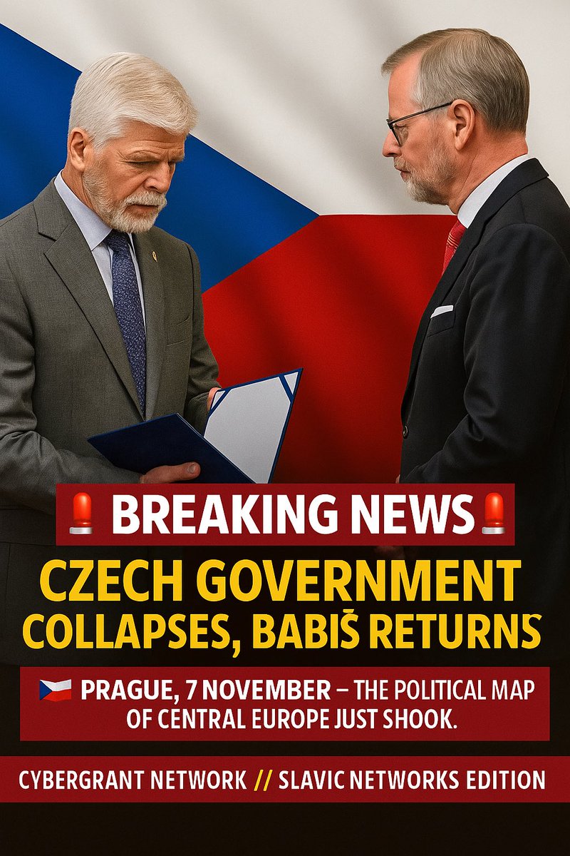 🚨 BREAKING NEWS — CZECH GOVERNMENT COLLAPSES, BABIŠ RETURNS

CyberGrant Network // Slavic Networks Edition

🇨🇿 Prague, 7 November — A political earthquake hits Central Europe.

The Czech government of Petr Fiala has officially resigned.
President Petr Pavel has accepted the