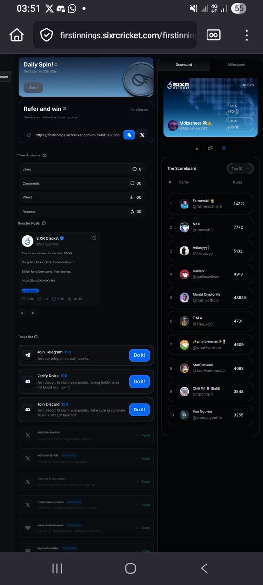 Mdbasheer293's tweet photo. This is just a reminder that this might be the largest NFT @SIXR_cricket game is here
Pivot now.
Here is the link https://t.co/DOUpKBDxEH
#Gamfi #Blockchain #SIXR https://t.co/APkJcGrAfu