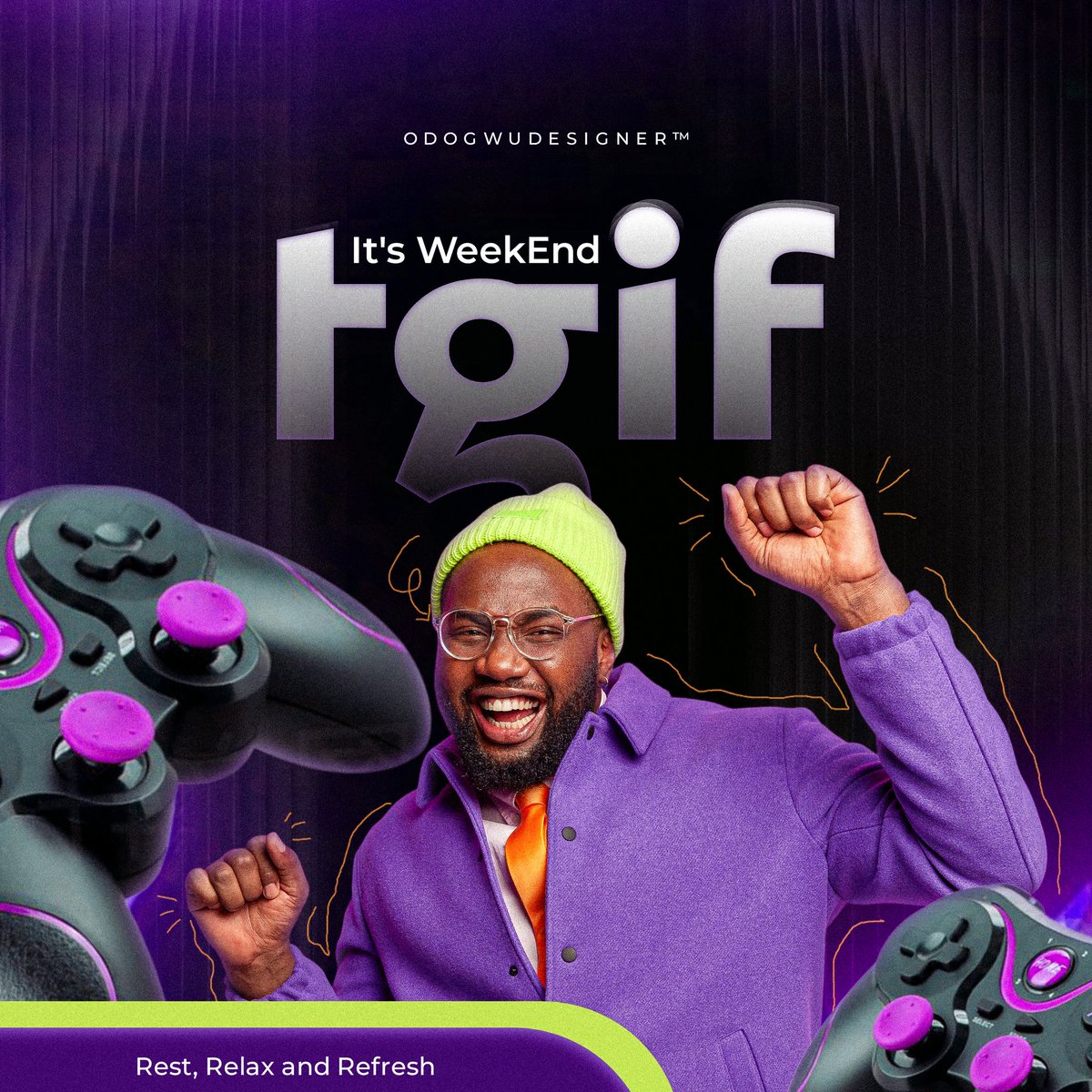 ODOGWUDESIGNER's tweet photo. Me: "It's Weekend TGIF. Rest, Relax and Refresh."
​🕹️ The only button I'm hitting now is 'START' on the console. What's the first thing you're doing to celebrate the weekend? Drop a GIF! 👇
​@ODOGWUDESIGNER™ just set the Friday standard. #TGIFDesignVibes #FridayFeeling #Design https://t.co/9Q7Azrs2fw