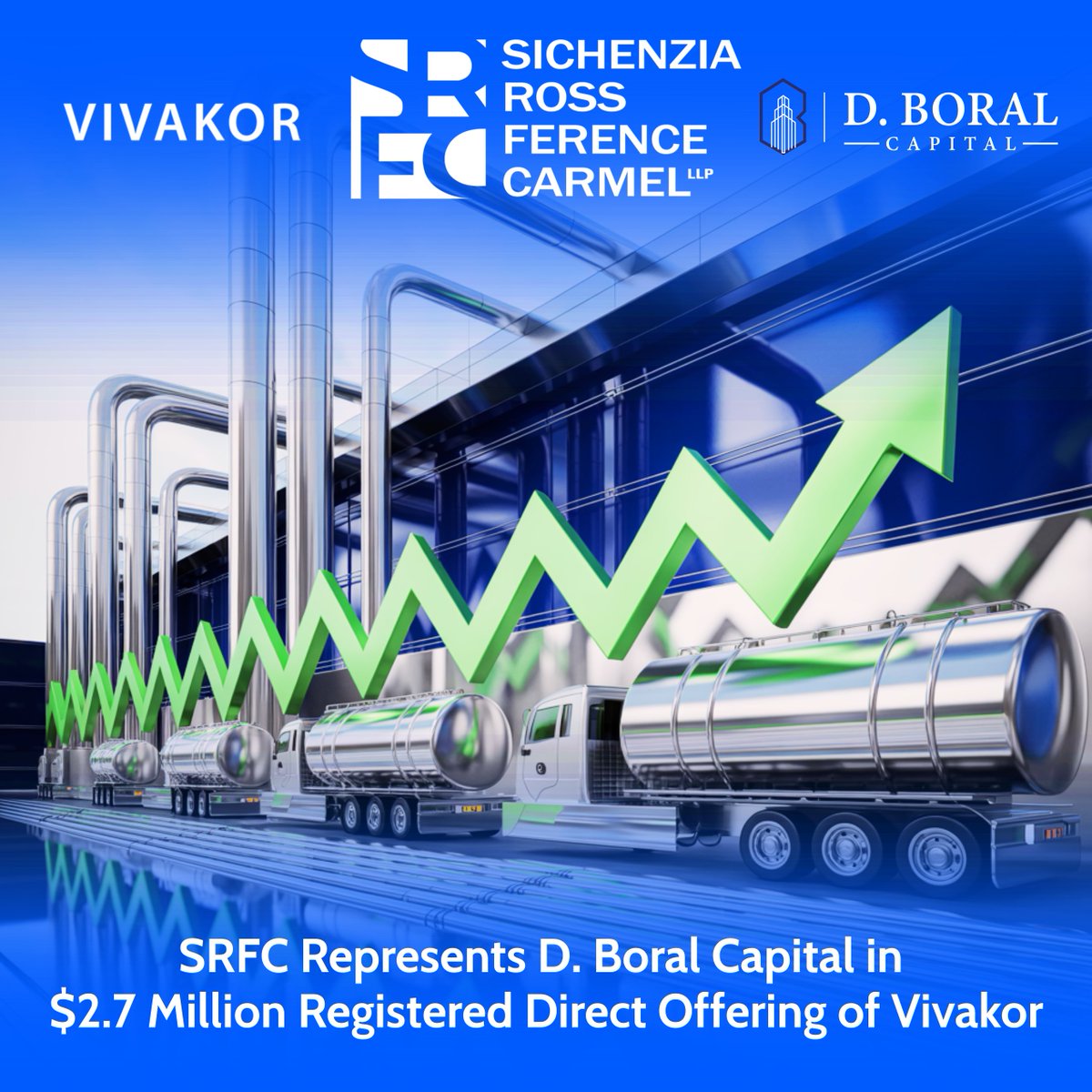 SRFC repped <a href="/dboralcapital/">D. Boral Capital</a> as the exclusive placement agent for two registered direct offering of Vivakor, Inc., totaling $6.2M.

The SRFC team: <a href="/IPO_lawyer/">Ross Carmel</a>, Matt Siracusa &amp; <a href="/BenjiSklar/">Benjamin Sklar</a> 

🔗 srfc.law/sichenzia-ross…

🔗 srfc.law/sichenzia-ross…