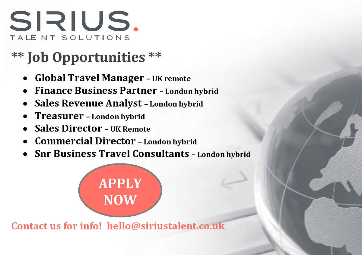 Have a great weekend!
siriustalent.co.uk
#sirius #siriustalent #businesstravel #businesstraveljobs #corporatetravel #corporatetraveljobs #traveljobs